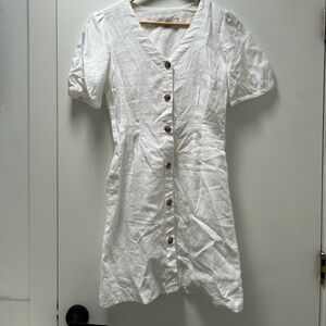 LOFT White Linen Puff Sleeve Dress - XS